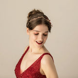 Red Crystal Leaves Bridal Headband for Women