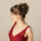 Red Crystal Leaves Bridal Headband for Women