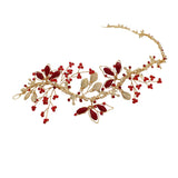Red Crystal Leaves Bridal Headband for Women