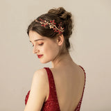 Red Crystal Leaves Bridal Headband for Women