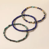 3pc Lapis Lazuli African Turquoise Beads Bracelet Set Stretch Charm Bangle