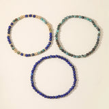 3pc Lapis Lazuli African Turquoise Beads Bracelet Set Stretch Charm Bangle