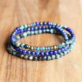 3pc Lapis Lazuli African Turquoise Beads Bracelet Set Stretch Charm Bangle