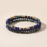 3pc Lapis Lazuli African Turquoise Beads Bracelet Set Stretch Charm Bangle