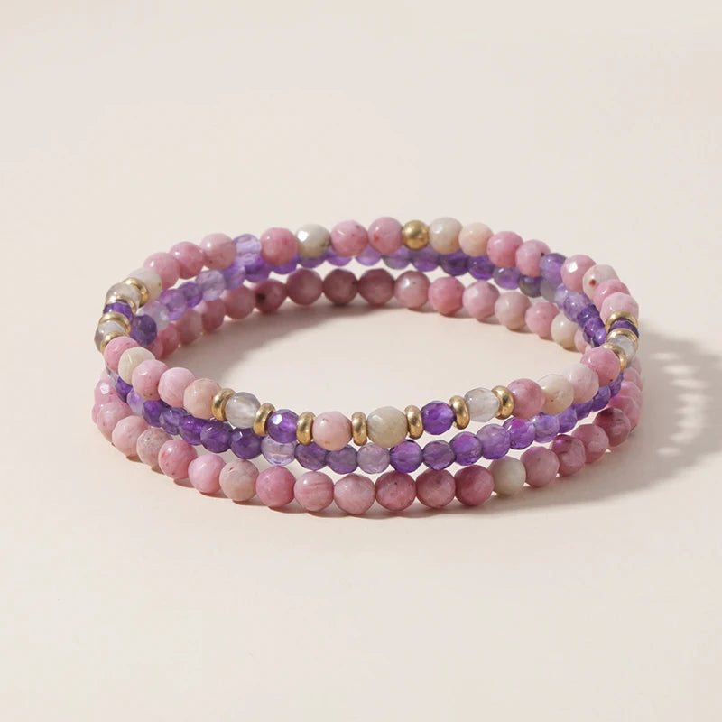 Natural Stone Bracelets Amethysts Rhodonite Beads Yoga Bangle