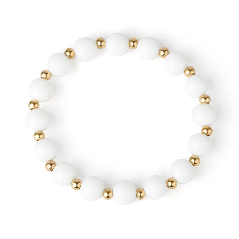 Porcelain Jaspers Stone Bracelets with Golden Beads