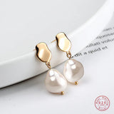925 Sterling Silver Baroque Pearl Drop Earrings Retro Charm Earrigns