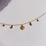 925 Silver Sun Moon Star 14k Chain Necklace Women Jewelry