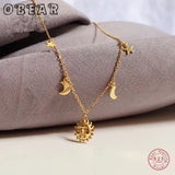 925 Silver Sun Moon Star 14k Chain Necklace Women Jewelry