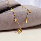 925 Silver Sun Moon Star 14k Chain Necklace Women Jewelry