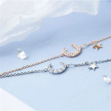Silver Plated Girlfriend Bracelet Zirconia Moon Star Romantic Gift