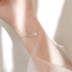 Silver Plated Girlfriend Bracelet Zirconia Moon Star Romantic Gift