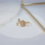 OBEAR14k Flowers Zircon Ring Women Engagement Banquet Jewelry