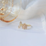 OBEAR14k Flowers Zircon Ring Women Engagement Banquet Jewelry