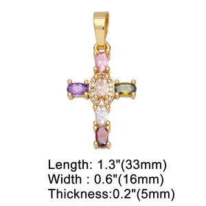 Rainbow Cross Pendant for Necklace Zircon Jewelry Component