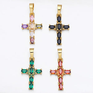 Rainbow Cross Pendant for Necklace Zircon Jewelry Component