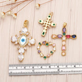 Resin Evil Eye Cross Necklace Pendant for Women Copper Plated Heart CZ Crucifix