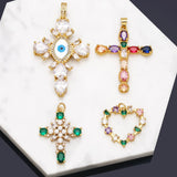Resin Evil Eye Cross Necklace Pendant for Women Copper Plated Heart CZ Crucifix