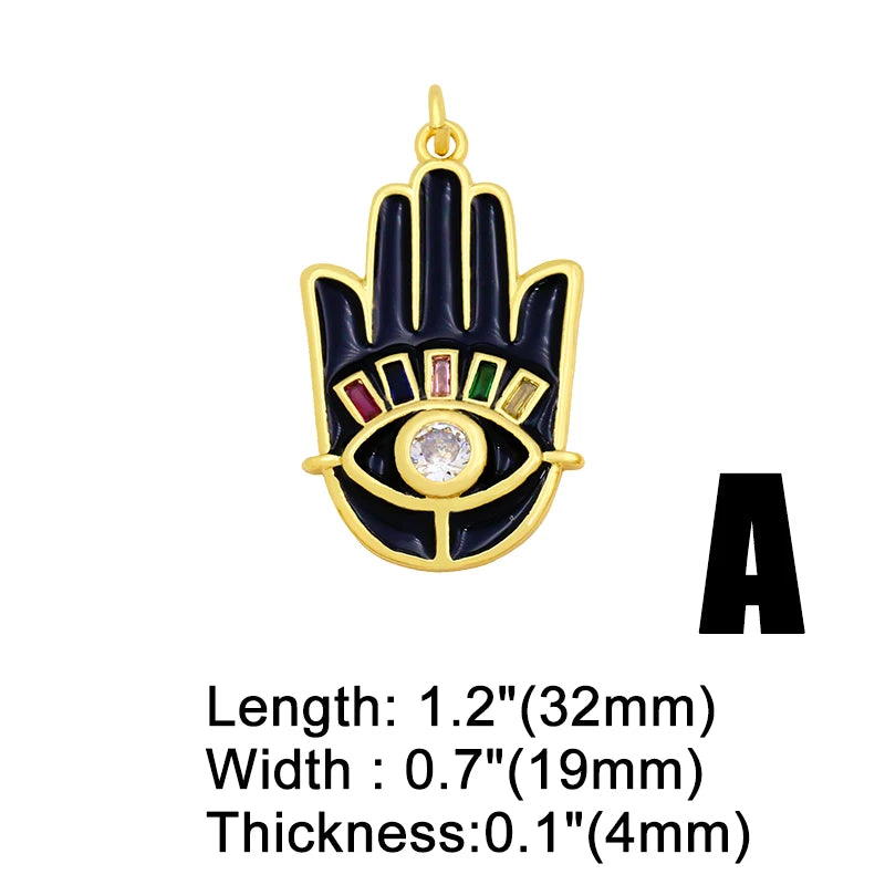 Brass Hand of Fatima Pendant with Evil Eye for Jewelry Making Pdta380