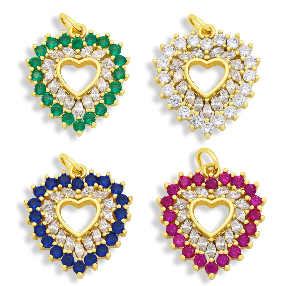 CZ Heart Pendants for Jewelry Making, Copper Plated Accessories