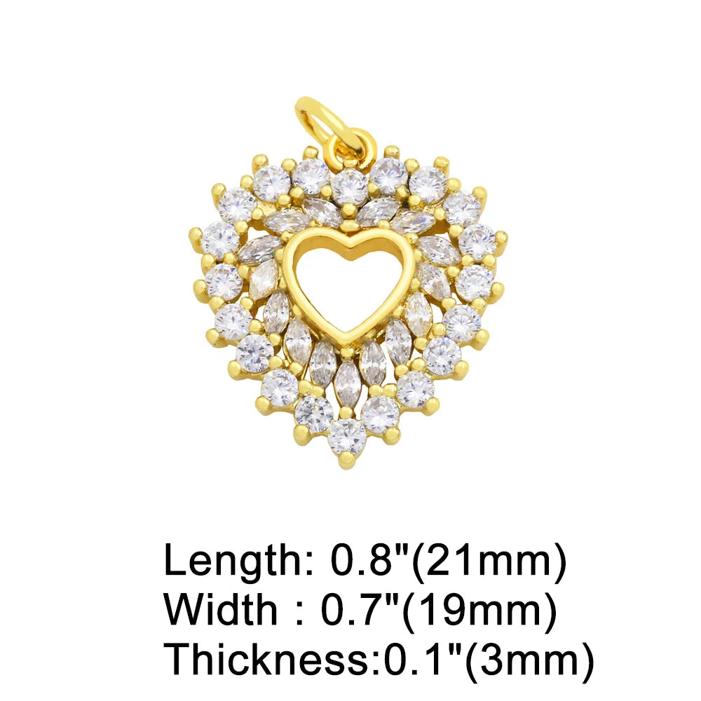 CZ Heart Pendants for Jewelry Making, Copper Plated Accessories