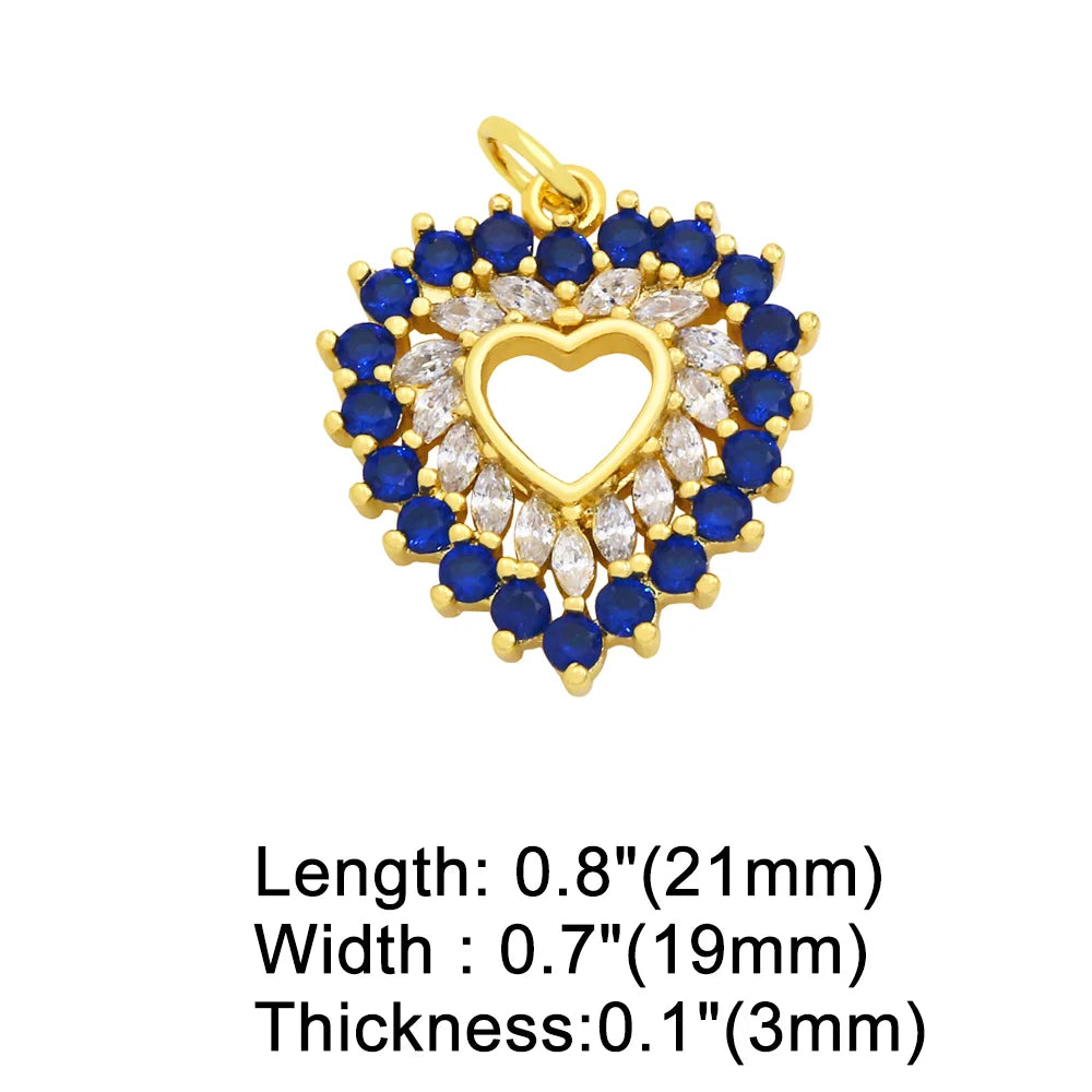 CZ Heart Pendants for Jewelry Making, Copper Plated Accessories