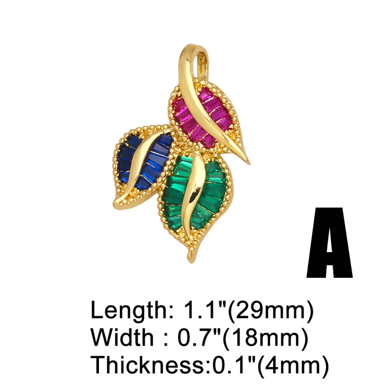 Colorful Leaf Pendant Plated CZ Heart Star Eye Jewelry Making Supplies