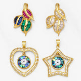 Colorful Leaf Pendant Plated CZ Heart Star Eye Jewelry Making Supplies
