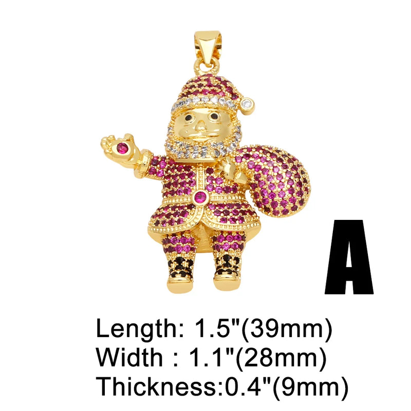 Crystal Santa Claus Pendant Necklace Copper Plated Christmas DIY