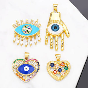 Enamel Evil Eye Fatima Hand Amulet Pendant for Jewelry Making