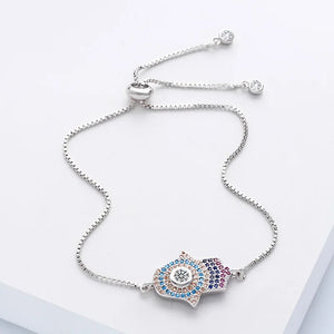 CZ Hamsa Evil Eye Bracelet Adjustable Charm for Women