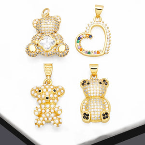 Crystal Bear Pendant for Necklace Copper Plated Heart Jewelry