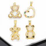 Crystal Bear Pendant for Necklace Copper Plated Heart Jewelry