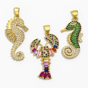 Rainbow Small Hippocampus Pendant Marine life CZ pdta076