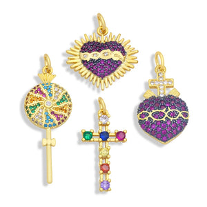 Heart Cross Pendants with Zirconia for DIY Jewelry Crafts