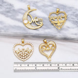 Heart Mothers Pendant for Necklace DIY Making Plated Copper Zircon Components