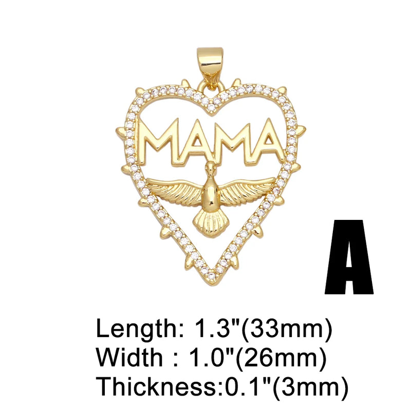 Heart Mothers Pendant for Necklace DIY Making Plated Copper Zircon Components