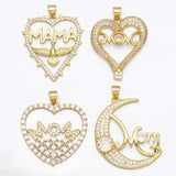 Heart Mothers Pendant for Necklace DIY Making Plated Copper Zircon Components