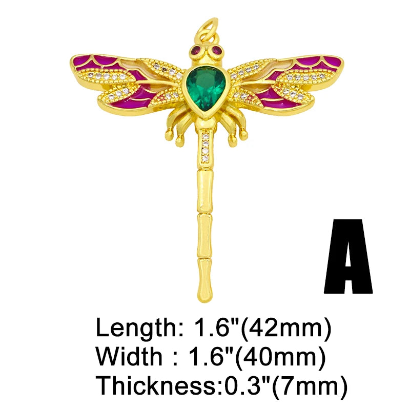 Dragonfly Charms Brass Cubic Zirconia Necklace Pendant DIY