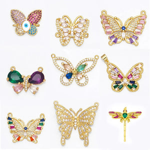 Dragonfly Charms Brass Cubic Zirconia Necklace Pendant DIY