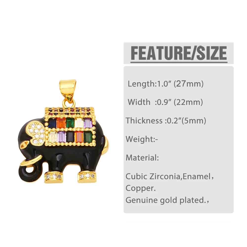 Multicolor CZ Enamel Elephant Pendant for Necklace