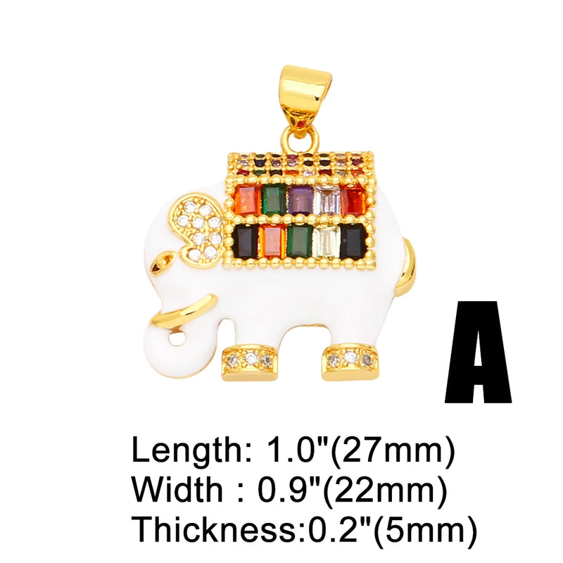 Multicolor CZ Enamel Elephant Pendant for Necklace