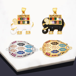Multicolor CZ Enamel Elephant Pendant for Necklace