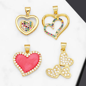 Multicolor Crystal Heart Necklace Pendant Copper Plated Red Resin Heart