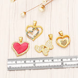 Multicolor Crystal Heart Necklace Pendant Copper Plated Red Resin Heart