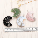 Opal Tree of Life Moon Pendant Necklace Men Women Copper Amethyst Tiger Eye