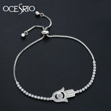 Zircon Hamsa Bracelet Silver Charm Adjustable Women brt-k45