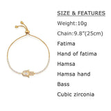 Zircon Hamsa Bracelet Silver Charm Adjustable Women brt-k45