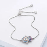 Zircon Hamsa Bracelet Silver Charm Adjustable Women brt-k45