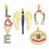 Rainbow CZ Stone LOVE Pendant Charms for Jewelry Making Evil Eye Necklace Charms